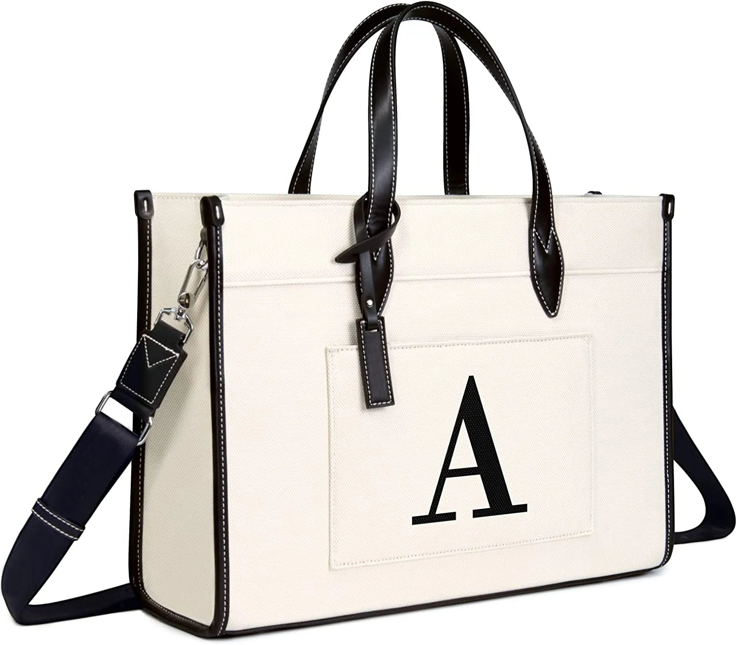 Stylish 15.6 Inch Laptop Tote Bag for Women Personalized Monogrammed Canvas Work Purse for Casual Business Letter Patterned