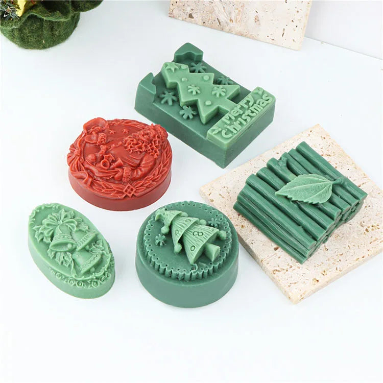 YS DIY Santa Bell Christmas Tree Candle Mold Christmas Leaves Chocolate Mould Candle Cake Soap Topper Decoration Plaster Tools