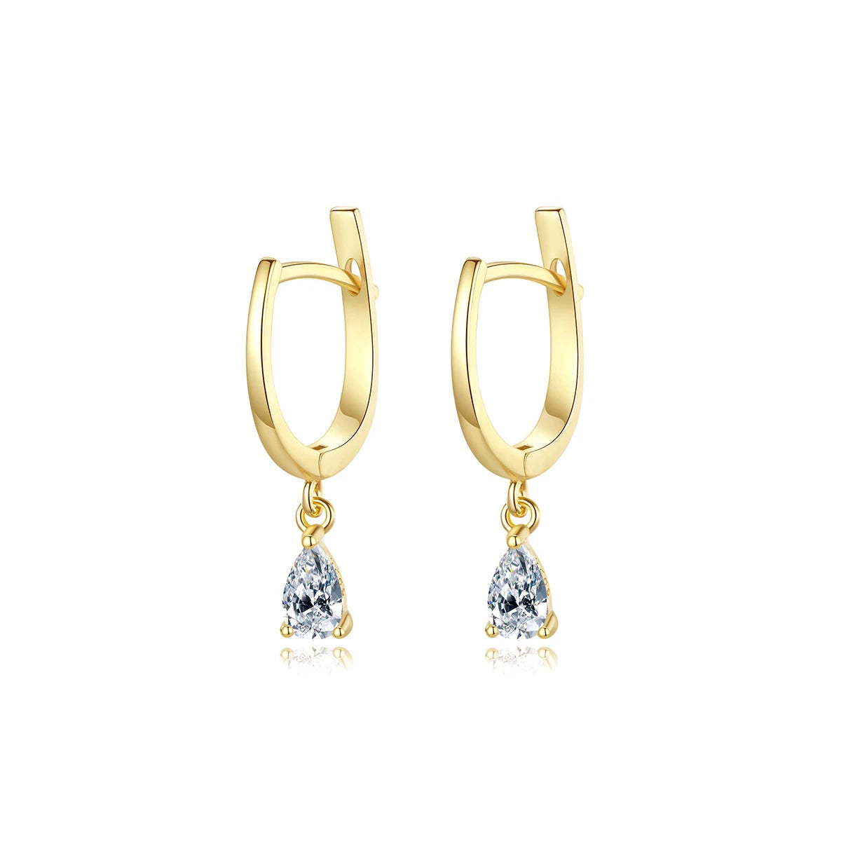Daidan Cz Drop 14K Gold Plated Water Drop Sterling Silver Hoop Teardrop Clip Earrings