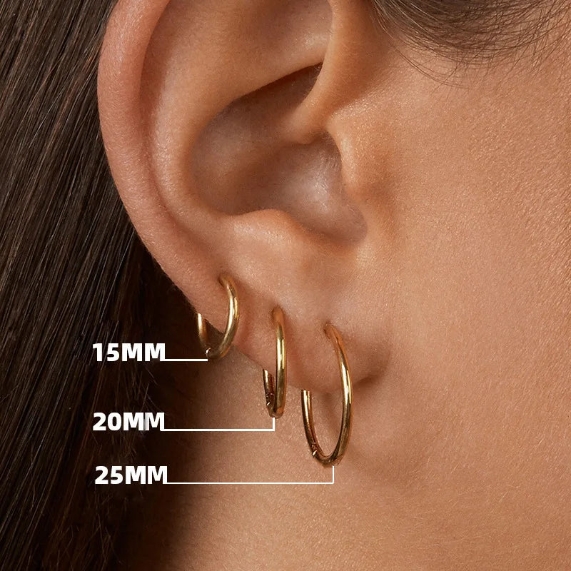 Dreamshow Stainless Steel Gold Plated Large Medium Small Size Hoop Earrings for Women
