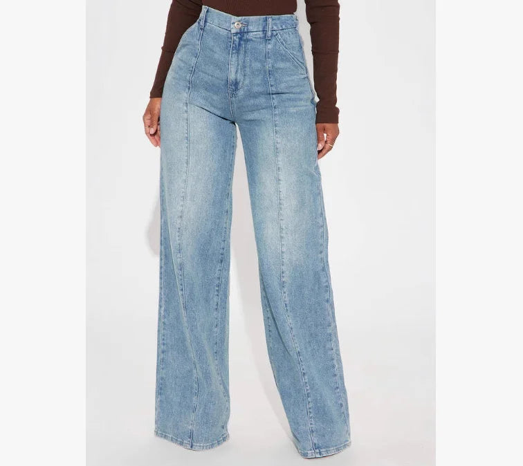Wholesale Women Casual Jeans Blue Wash Straight Denim Pants New Fashion Jean Pants for Ladies