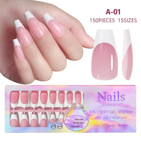 150pcs/set Charming French Ballet Wearable Fake Nail Tips Press on Nail Seamless Removable Wearing Reusable Full Cover