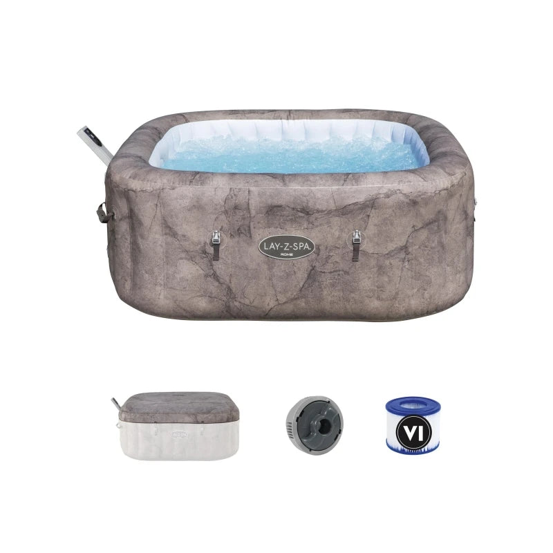 BESTWAY 6001K Lay Z Spa Rome Energy-Efficient Smart AirJet Inflatable Hot Tub with App Control 4-6 Person