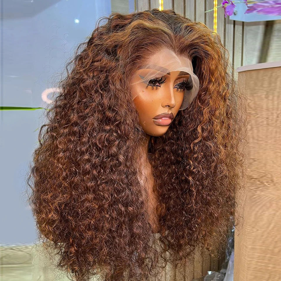 Afro Kinky Curl Long Piano Color Human Hair Lace Front Wigs Remy Afro Human Hair 4C Hair Glueless Lace Front Wig for Black Women