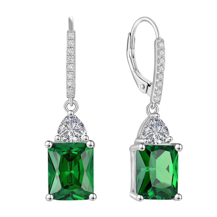 Wholesale Multicolor Emerald Cut Zircon Rhodium Plated Premium 925 Sterling Silver Drop Earrings for Women