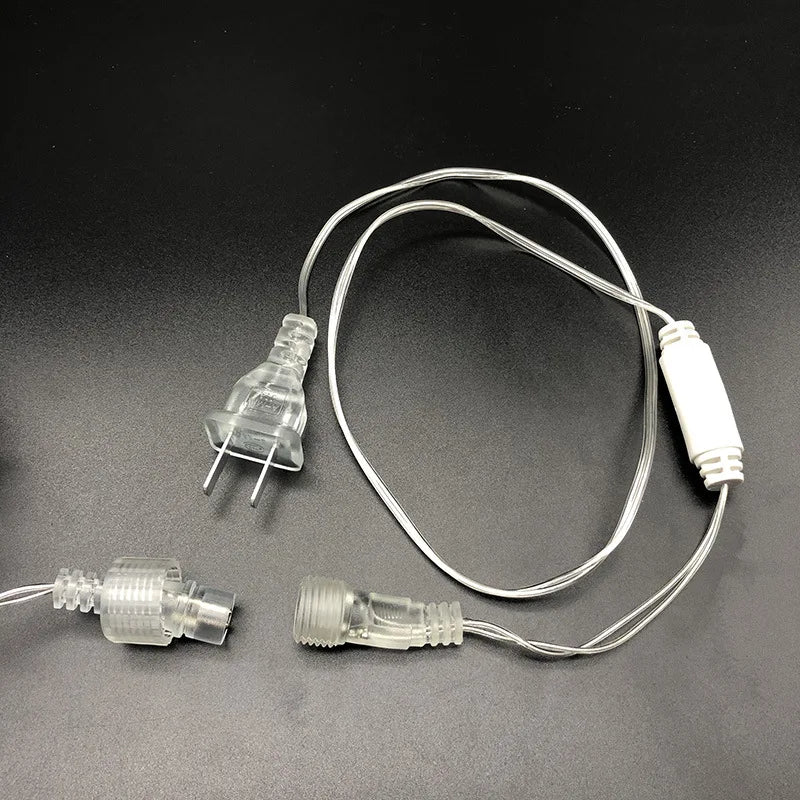 Transparent LED Light String Power Cord Cables With  Plug for Home Holiday Fairy Christmas String Lighting Accessories