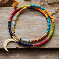 Colorful Imperial Jasper Moon Pendant 7 Chakra Energy Necklaces Stainless Steel Spiritual Crystal Healing for Anniversaries