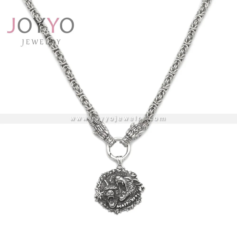 Stainless Steel Wolf Head Pendant Moissanite Hip Hop Pendant Necklace Viking Wolfs Head Jewelry Accessories