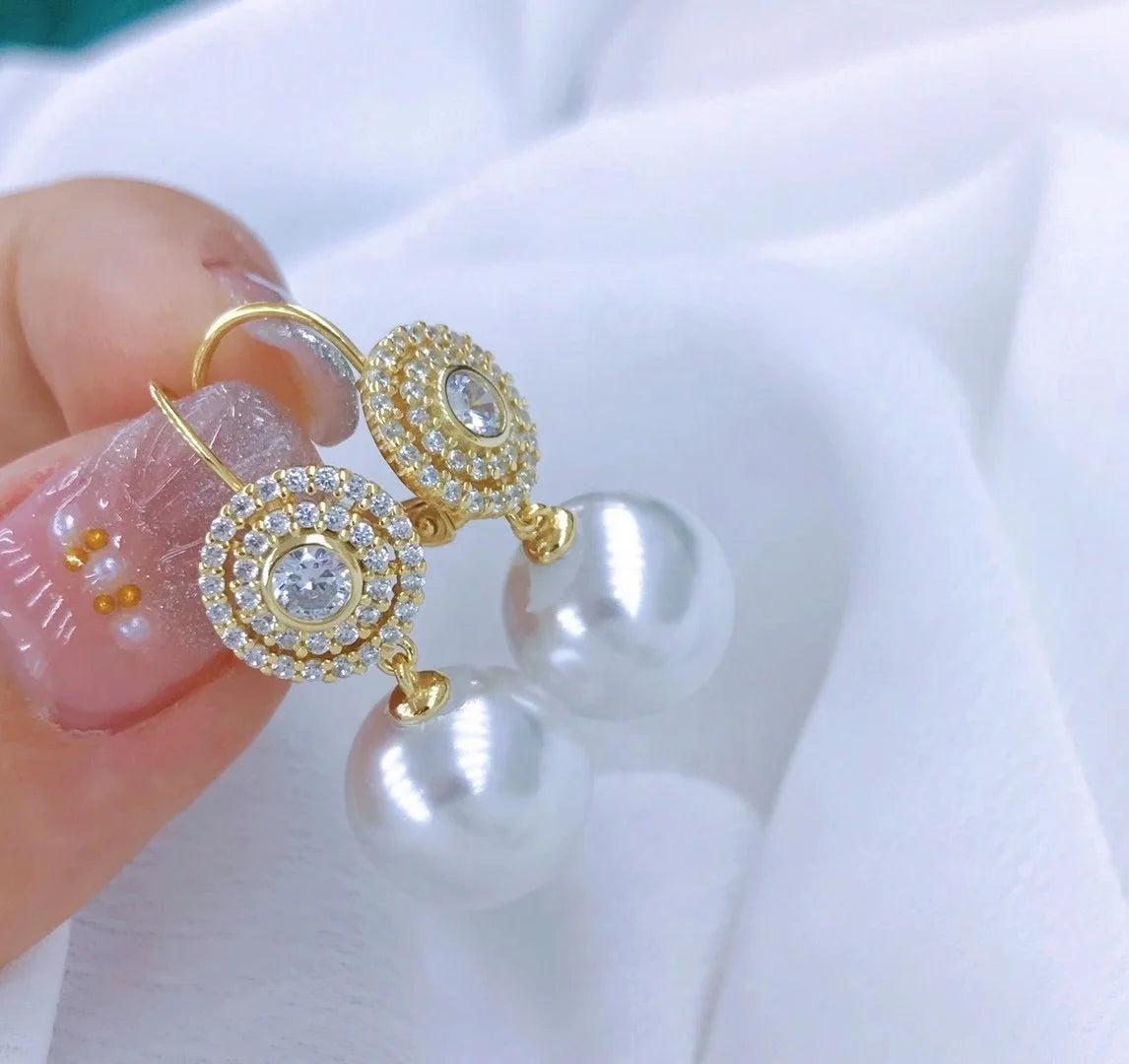 E1506 11-12mm DIY Natural Freshwater Pearl Charm Earrings Mounting Accessory 925 Sterling Silver Gold Plated  Jewelry for Women