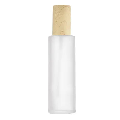 Empty 50ml 100ml 120ml Frosted Glass Pump Bottle Glass Spray Bottle With Wooden Color Cover
