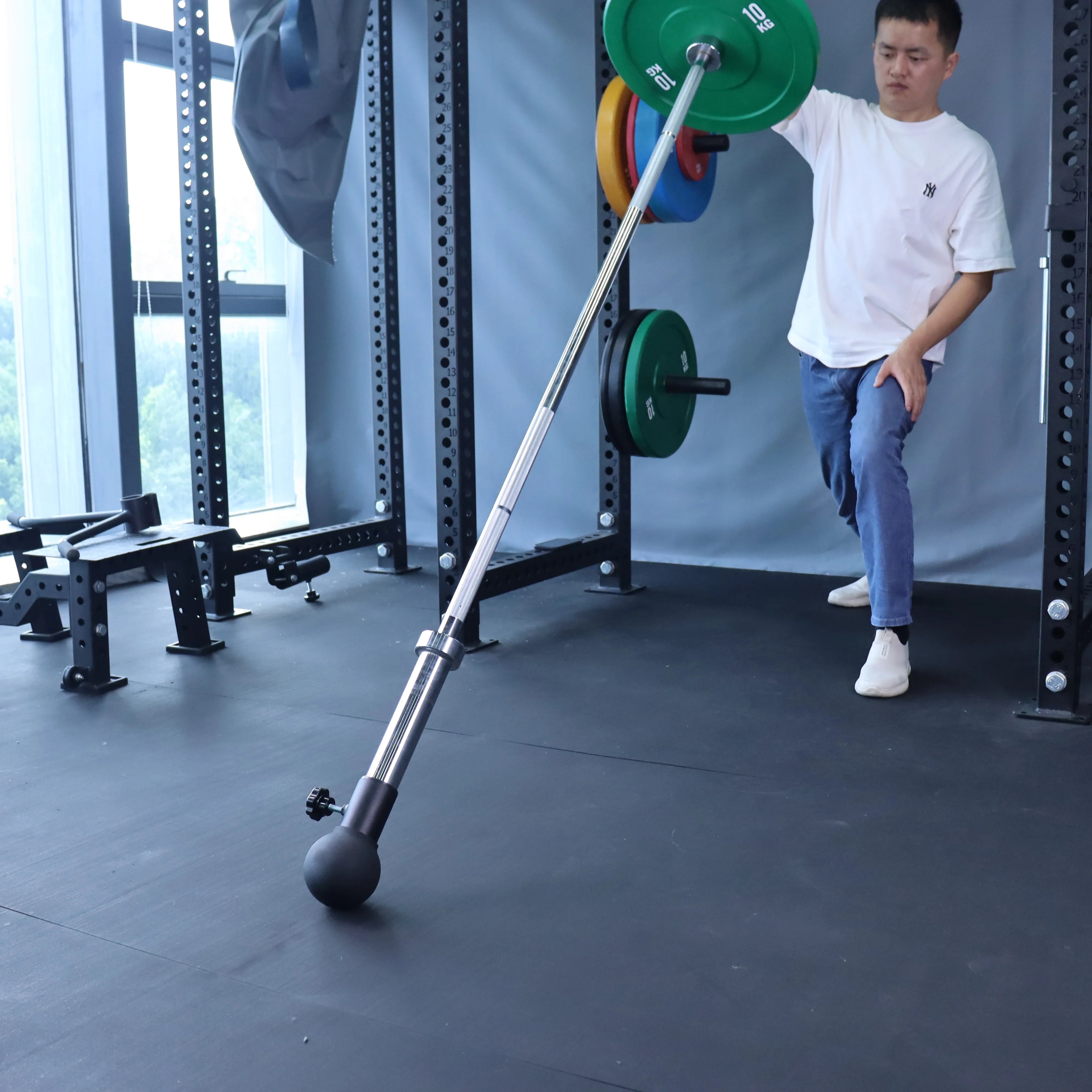 Landmine Attachment for Barbell | Rubber Coated T Bar Row Attachment for Press Row Spin and Split Squats