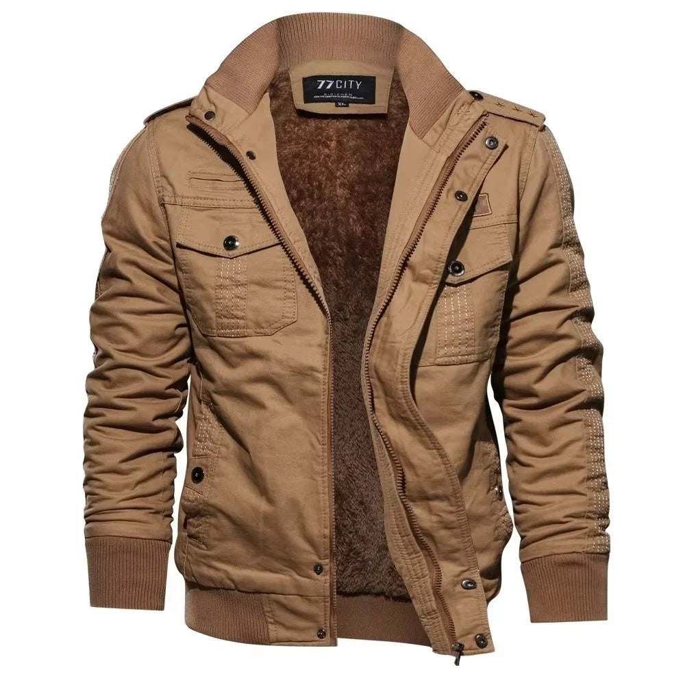 New Men's Spring and Autumn Outdoor Jacket 100% Cotton Canvas Durable All-Match Loose Casual Work Design with Plus Size Top