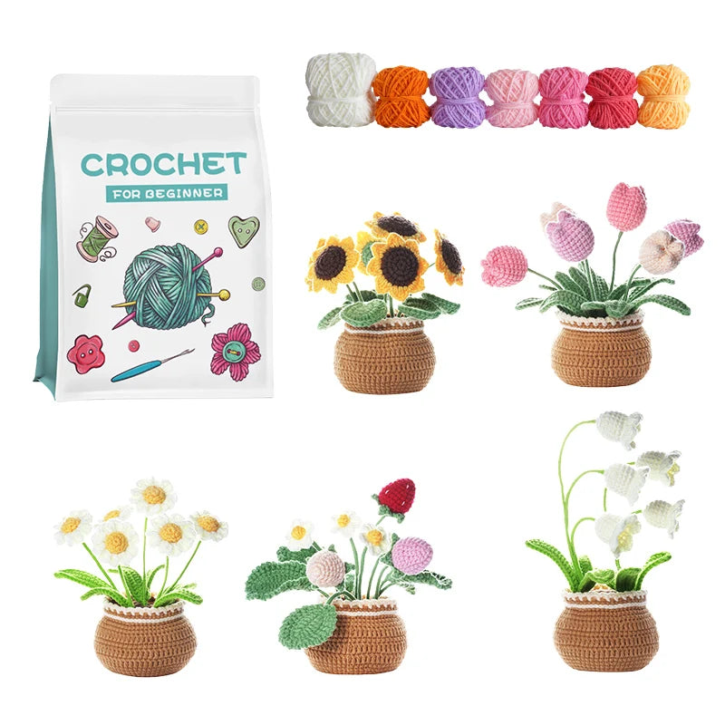 Bohe Easy to Do Diy Semi-finished Cotton Yarn Blend Yarn Crochet Animal Kit Amigurumis Diy Set 5pcs Crochet Kit for Beginners