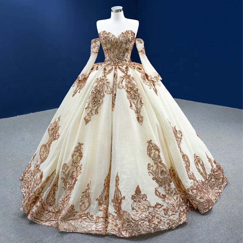 Jancember RSM67563 Simple Champagne Prom Evening Gowns Dress for Women With Detachable Sleeve