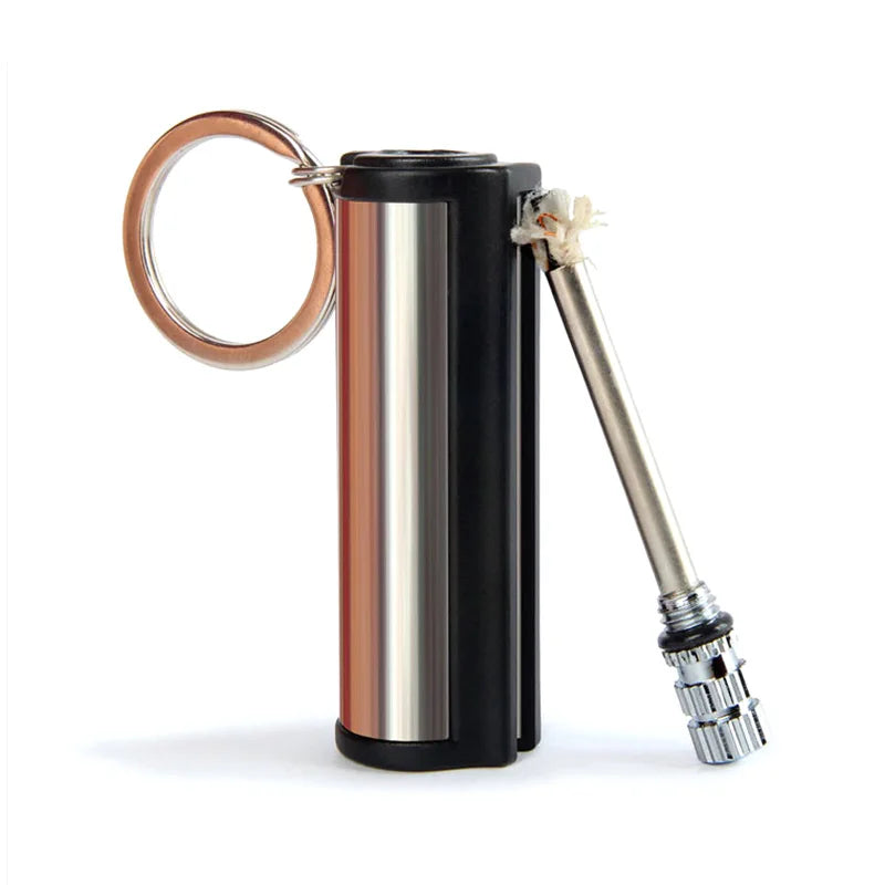 Cylindrical Match Keychain Instant Emergency Fire Starter Flint Lighter Metal Outdoor Safety Survival Tools Maitian FC018