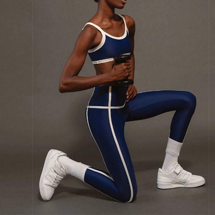 Custom Yoga Gym Legging Set Woman 2026 Activewear Fitness Workout Striped 2 Piece Leggings and Spaghetti Strap Top Set