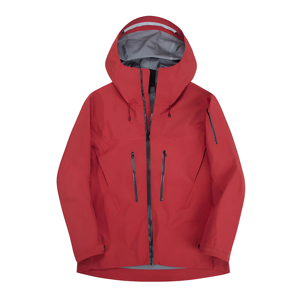 Men's 3-Layer Lined Hard Shell Windbreaker Jacket Zipper Closure Outdoor Rainproof Breathable Sportswear for Climbing Skiing