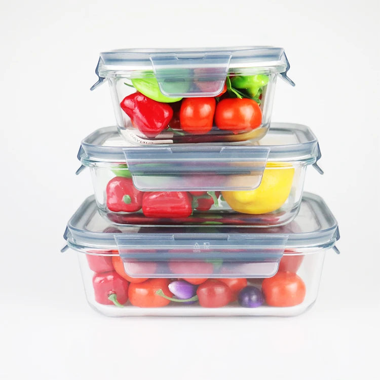 3pcs Wholesale Cheap Tableware Food Box With Lid Colored High Borosilicate Glass Bowl Fresh Lunch Box Set
