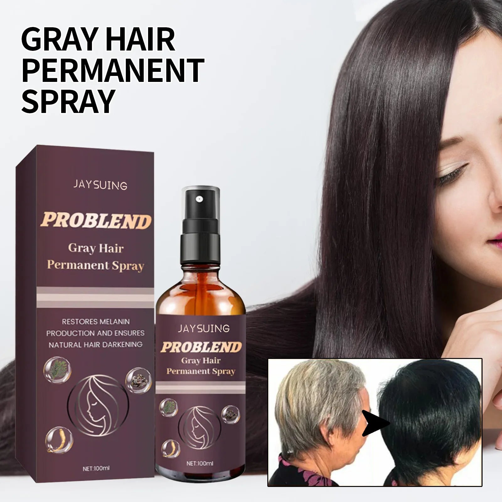 Custom Logo Jaysuing Gray Hair Turns Black Herbal Darkening Hair Spray Nourishing Anti Gray Hair Spray