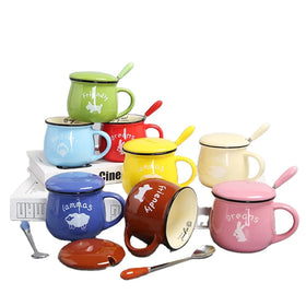 Custom logo Gift Set with Box Creative Ceramic Coffee Mug with Spoon and Lid