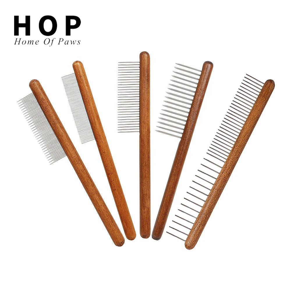 Factory Wholesale Five Types Wooden Handle Pet Needle Comb Cat Dog Grooming Brush Pet Deshedding Tool Flea Comb