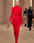 C3711 Fashionable Red Christmas Festival Evening Dress High Neck Long Sleeve Bandage Slim Simple Elegant Women Long Dresses