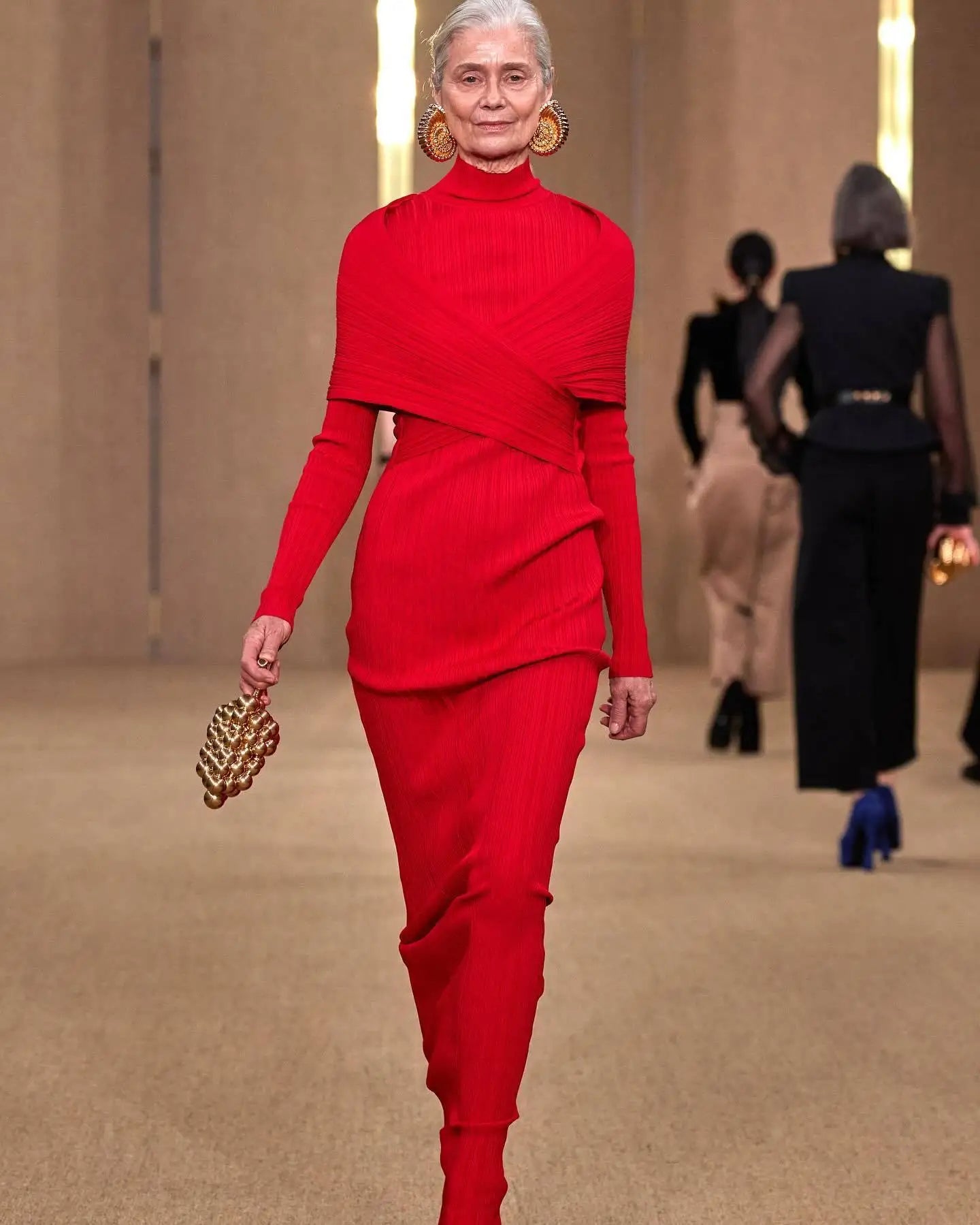 C3711 Fashionable Red Christmas Festival Evening Dress High Neck Long Sleeve Bandage Slim Simple Elegant Women Long Dresses