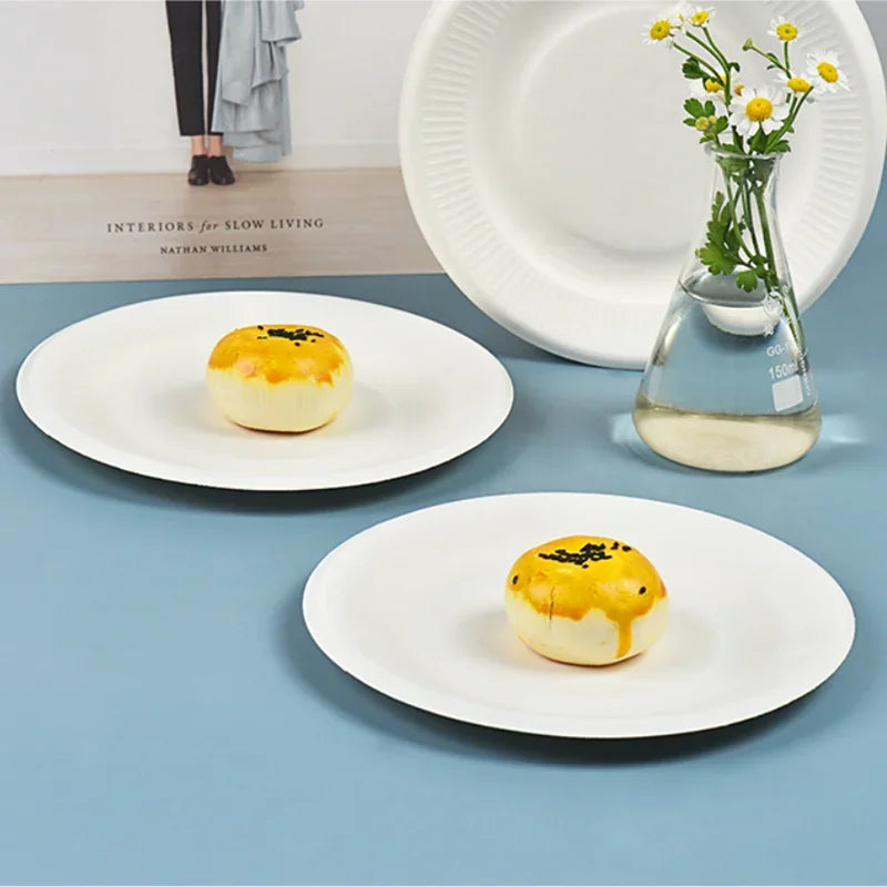 Pulp Tableware Compostable Bio Degradable Bagasse Round  Paper Plate Disposable Sugarcane Pulp Natural Color Plate