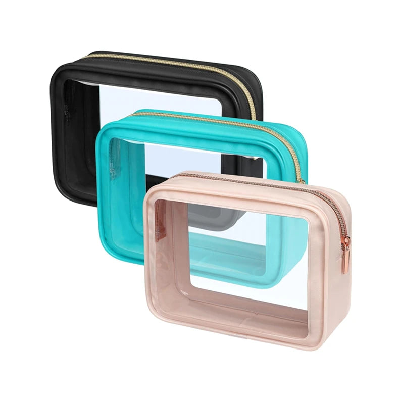 Wholesales Portable Transparent PVC Clear Cosmetic Makeup Bag Case Travel Clear Toiletry Bag With Two Handle Wash Bag