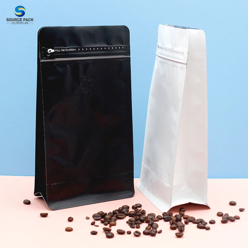 Custom Design Aluminum Foil Matt Black Coffee Beans Packaging Coffee Bags With Degassing Valve