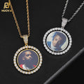 NUOYA Custom Jewelry Personalized Memory Picture Pendant Big Hook Double Sided Rotating Circle Iced Out Photo Frame Pendant MegaBDM