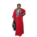 Elegant V-Neck African Dress for Plus Size Women Polyester Summer and Spring Chartlet Fast Support