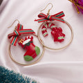 Christmas Jewelry Gift 14K Gold Plated Enamel Christmas Tree Bell Snowman Santa Claus Design Girl's Drop Dangling Earrings