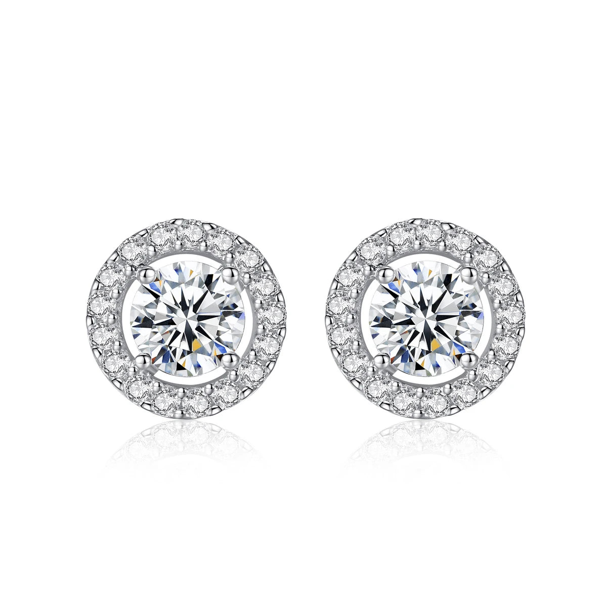Daidan Round Earrings Women Halo Shiny Bling Zirconia Jewelry Silver Stud Classic Earrings for Woman