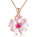 Huitan Sweet Cherry Blossom Pink Pure Stone Women Necklace Beautiful Girls Flower Necklace Romantic Rose Gold
