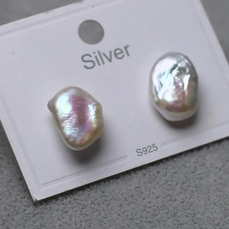 Safety 925 Sterling Silver Ear Stud with 11-13 Natural Irregular Freshwater Baroque Keshi Pearls