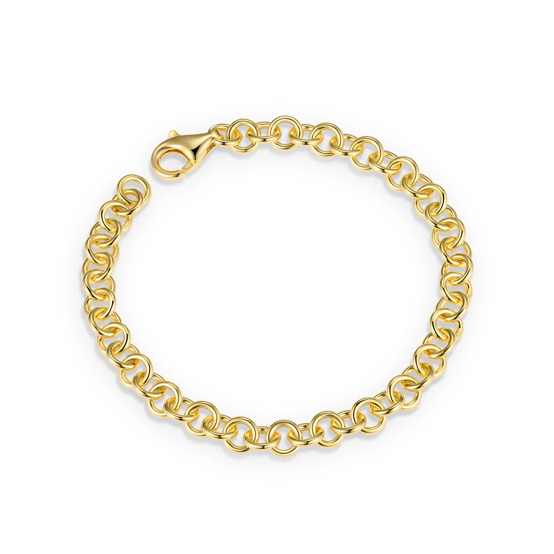 Hot Sale Personality Bracelets Women Luxury O Circle Link 925 Sterling Silver Gold Plated Chunky Bracelet Men