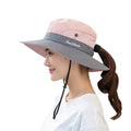 Outdoor Mesh Hiking Camping Safari Wide Brim Women Ponytail Women Fishing Bucket Hat