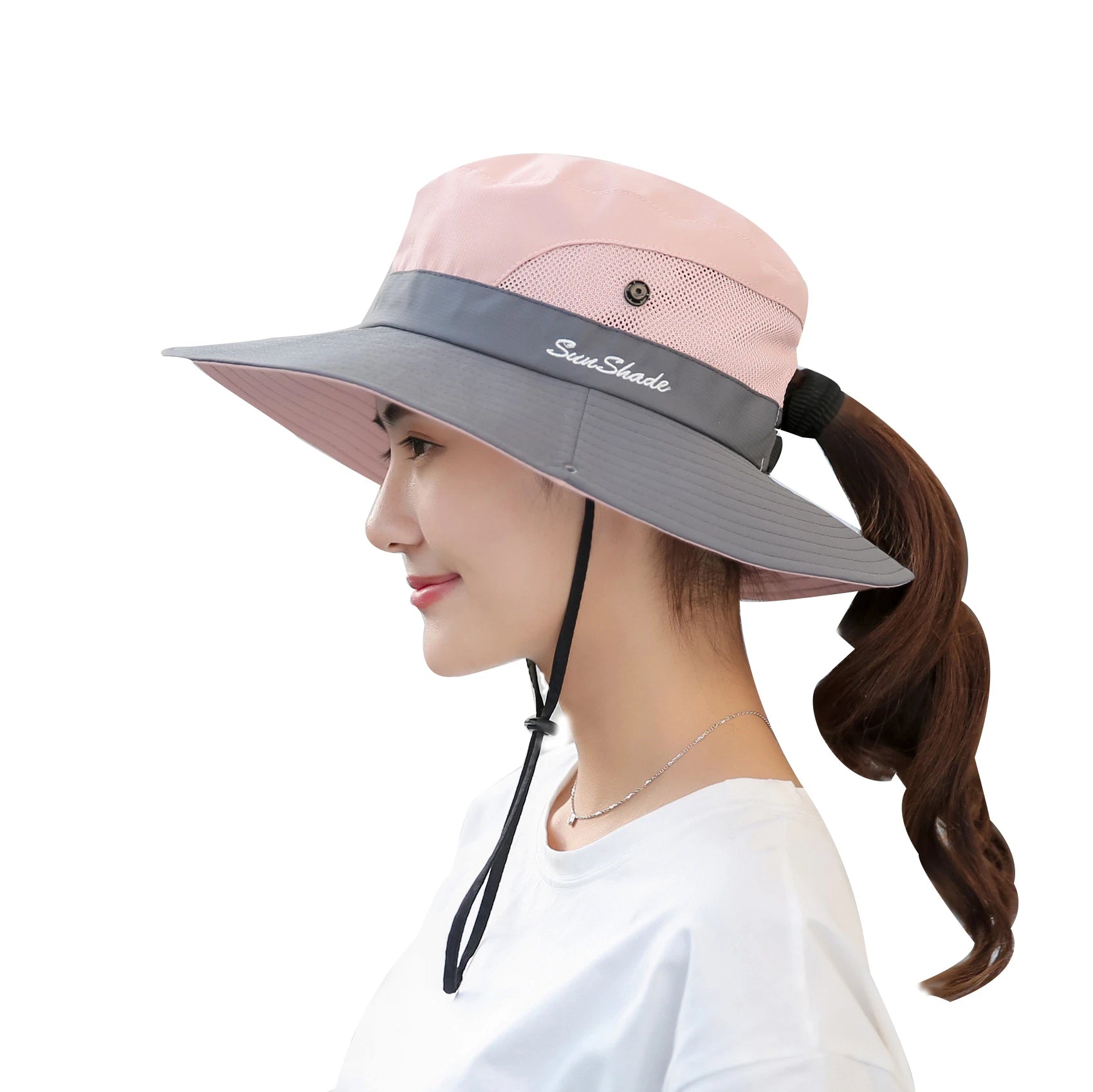 Outdoor Mesh Hiking Camping Safari Wide Brim Women Ponytail Women Fishing Bucket Hat