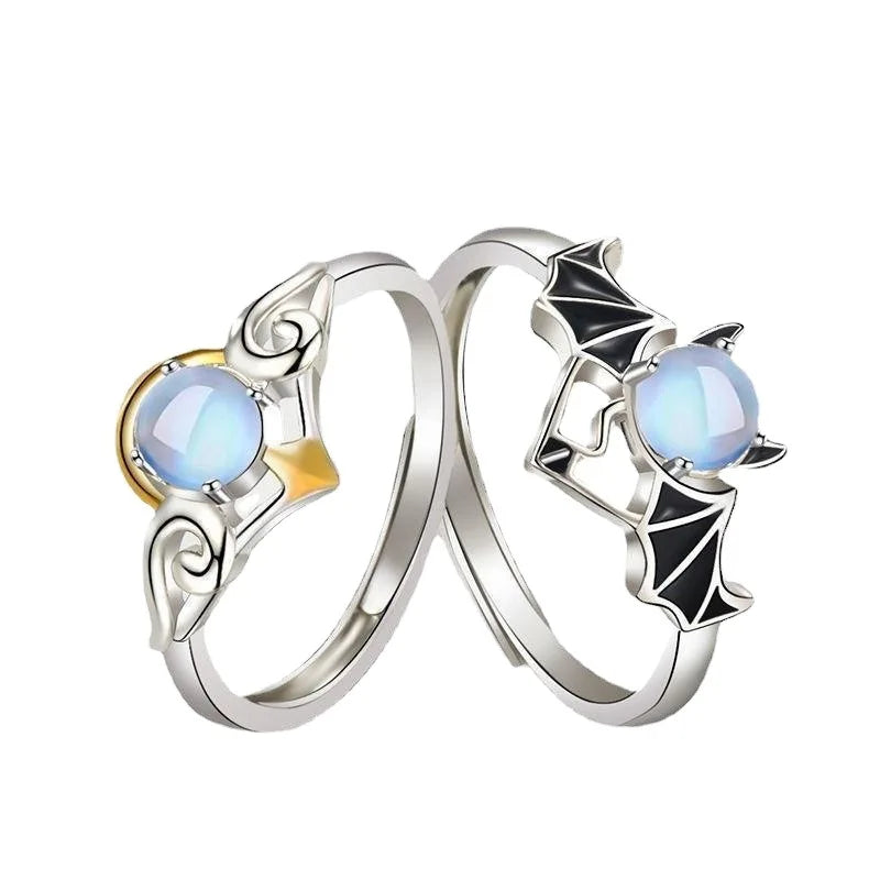 Adjustable His and Hers Engagement Ring Set Puzzle Matching Wedding Bands Couples Gifts Angel Demon Ring