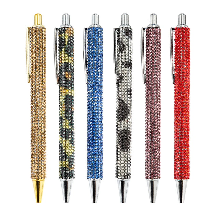 JH Luxury Stationery Metal Barrel Wrapped Crystals Bling Bling Glitter Ballpoint Pens