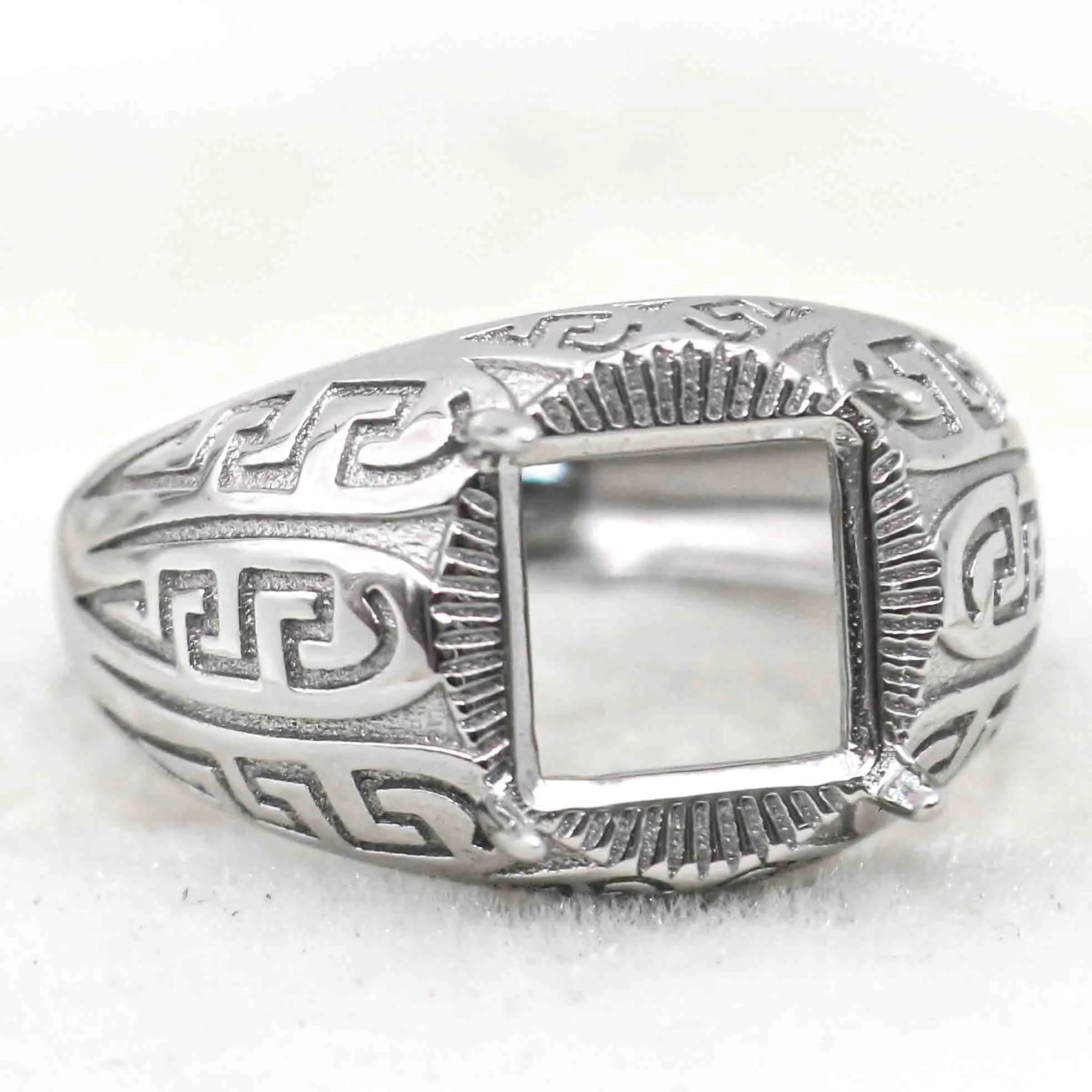 Sterling Silver 8*8mm Semi Mount Men's Ring Frame Empty Blank Claw Setting S925 Base Holder Without Center Stone for DIY Inlay