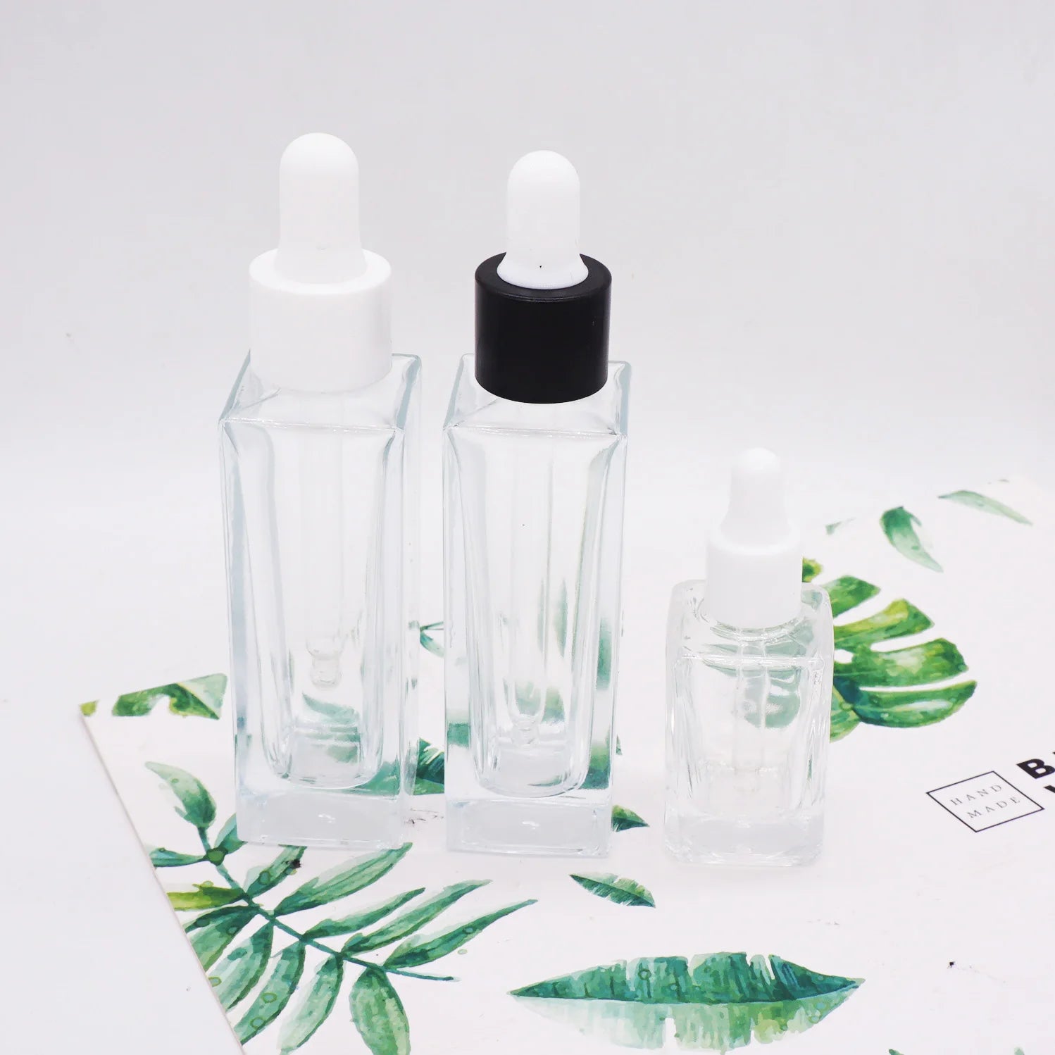 Clear square 100ml Glass Dropper Bottle with Black Dropper Lid