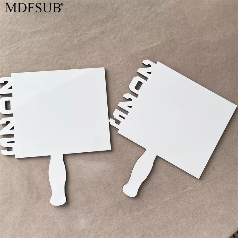 MDFSUB 2026 Eco-Friendly High Glossy Coating Sublimation Hand Paddle Fans Blank Photo Frame Home Rectangle Church Fans Memorial