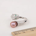 R030575 DIY 6-8mm Natural Freshwater Pearl Ring Accessory 925 Sterling Silver Adjustable Size Engagement Jewelry Ring for Women