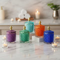Christmas Cylinder Crystal Glass Candle Container Jar with Glass Lid High Quality Home Decor
