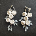 SLBRIDAL Handmade Rhinestones Crystals Pearls Ceramic Flower Bridal Dangle Earring Wedding Earring Fashion Women  Girls Jewelry
