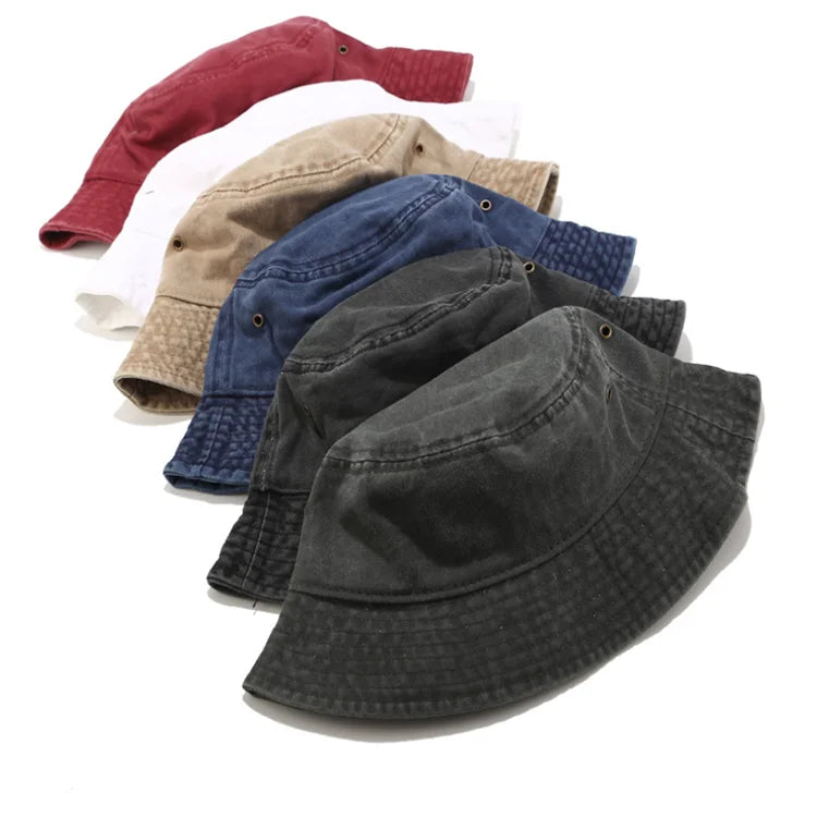 Men and Women Distressed Bucket Hatcustom Wash Cotton Sun Hats Plain Outdoor Fishing Cap