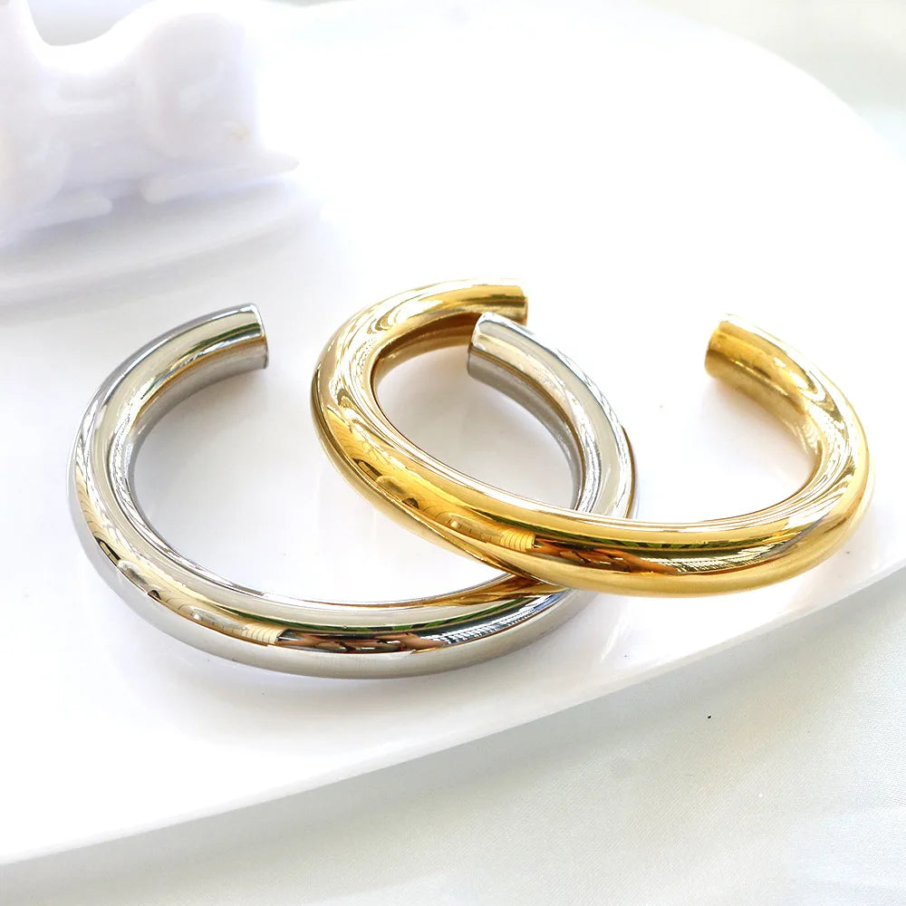 Chunky Hollow Thick Stainless Steel Bracelet & Bangle 18K PVD Gold Plated Geometric Trendy Party Chubby Bangle