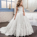 Hot Sale Modest Flower Girl Dress Lace Top Tulle Skirt Kids Party Evening Gown Pageant Dresses Girls